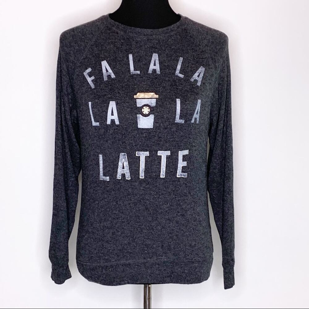 Fifth Sun gray Fa La La Latte holiday long sleeve knit top size Extra Small XS